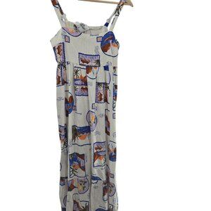 Paper Heart Australia White Italy Photo Coastal Rayon Linen Maxi Dress Small